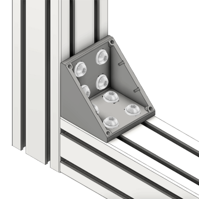 40-130-1 MODULAR SOLUTIONS ALUMINUM GUSSET<br>90MM X 90MM ANGLE W/HARDWARE